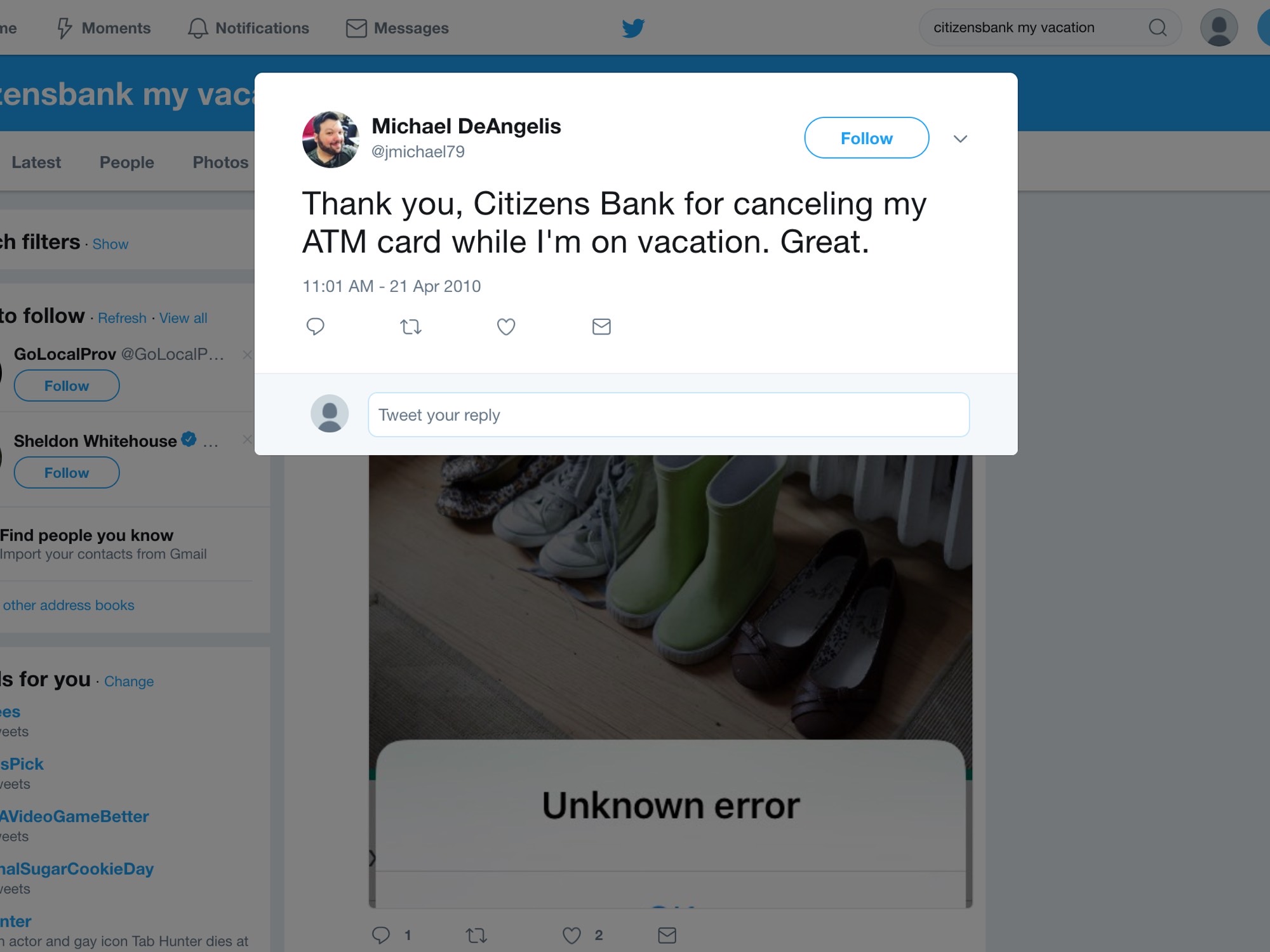 Citizens Bank customer social media feedback, post two