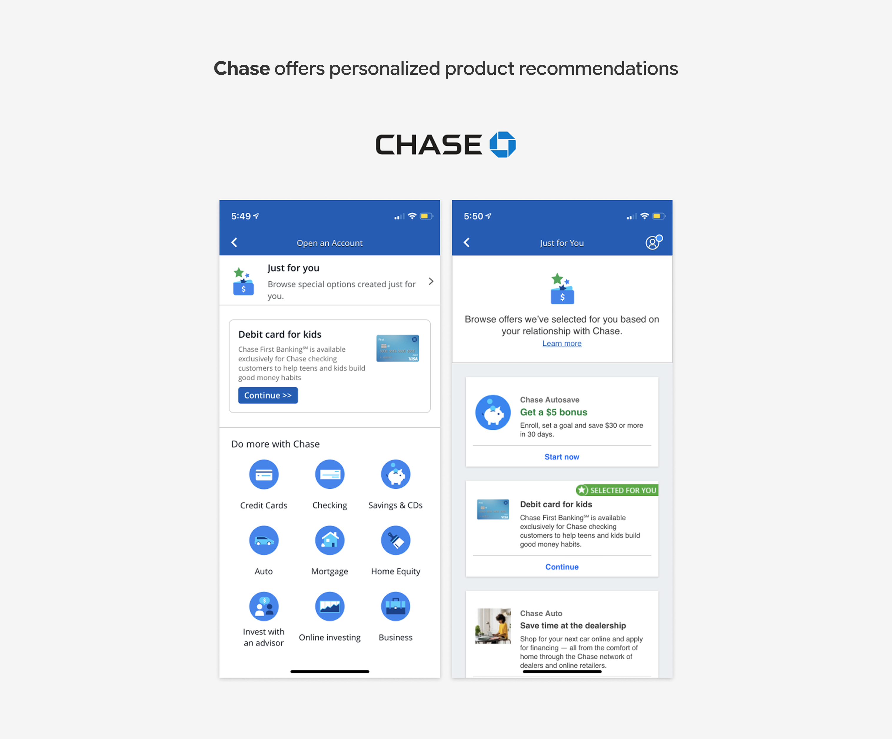 Chase offers personalized product recommendations