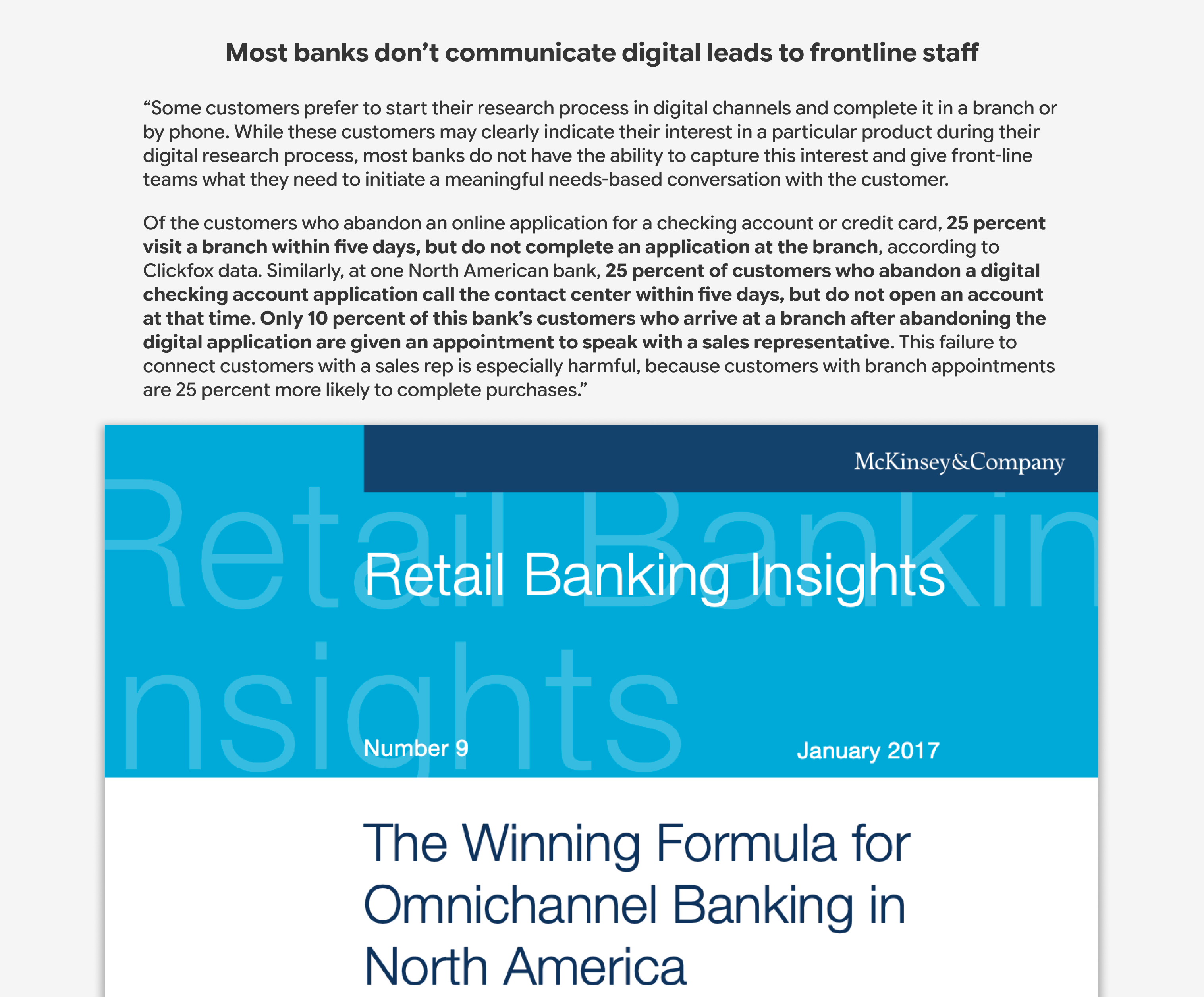 Most banks don't communicate digital leads to frontline staff