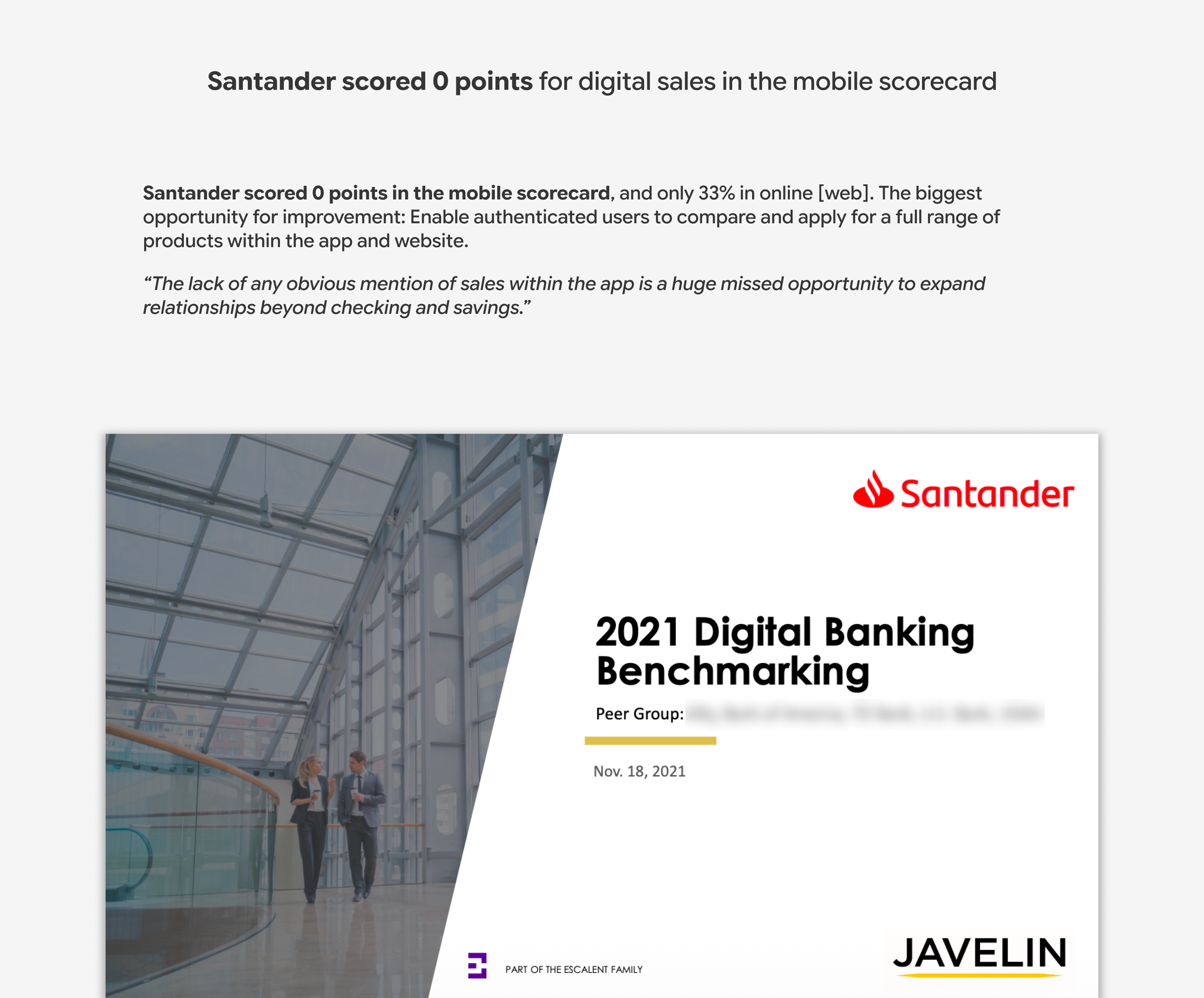 Santander scored 0 points for digital sales in the mobile scorecard